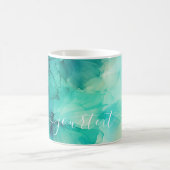 スクリプトかわいらし文字テンプレートティール(緑がかった色)グリーンウォーター色 コーヒーマグカップ (中央)