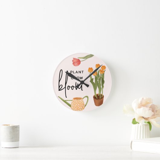 スクリプトかわいらし植物の成長開花チューリップ ラウンド壁時計 (ホーム)