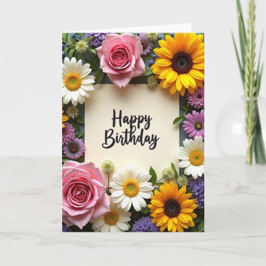 スクリプトで書かれた花の誕生日カード カード (正面)