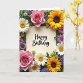 スクリプトで書かれた花の誕生日カード カード (黄色い花)
