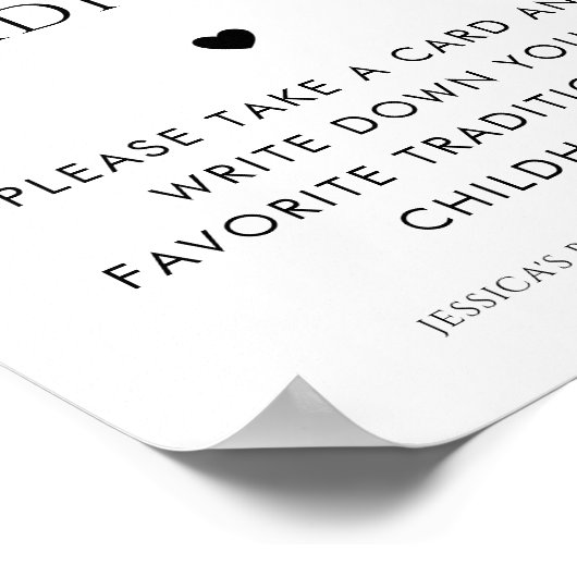 スクリプトとハート家族の伝統ベビーシャワーのサイン ポスター (角)