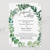 スクリプトとユーカリリース延期結婚のカード 招待状 (正面/裏面)