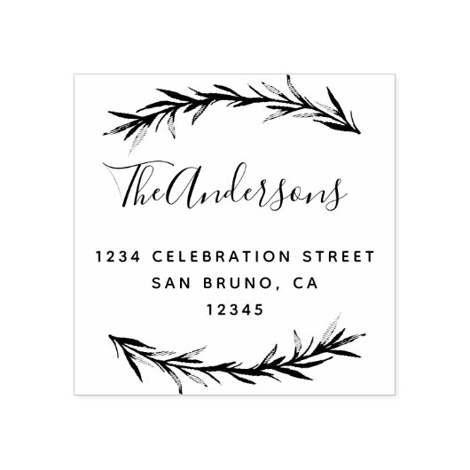 スクリプトとローズマリー |植物学差出人住所 ラバースタンプ (インプリント)