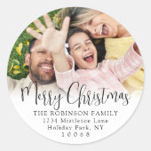 スクリプトと写真のクリスマス差出人住所ラベル ラウンドシール (正面)