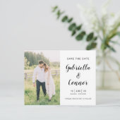 スクリプトと写真シンプルの結婚式日付を保存 ポストカード (スタンド正面)