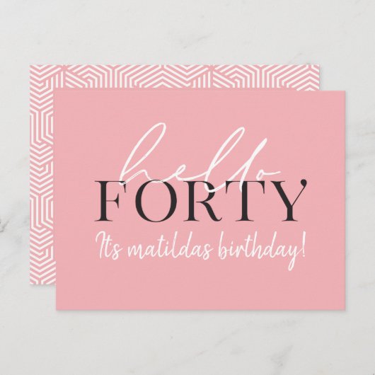 スクリプトと幾何学的な40th誕生日の招待状 インビテーションポストカード (正面/裏面)