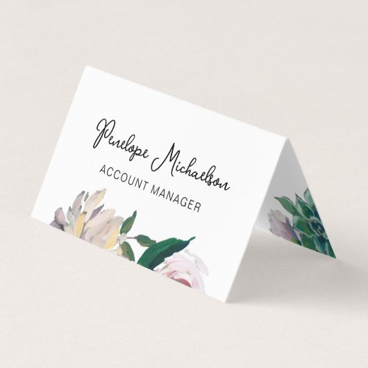 スクリプトとQRコードかわいらし付き植物性フローラ 名刺 (正面)