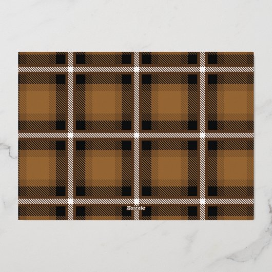 スクリプトのクリスマスツリーのマスタード色のタータン写真 箔シーズンカード (裏面)