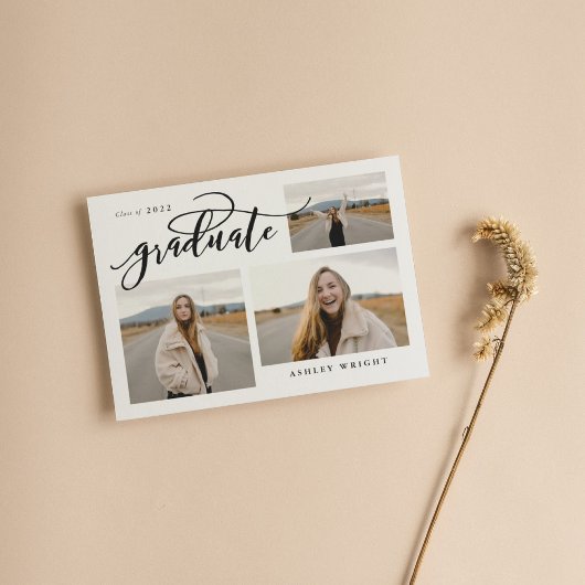 スクリプトのシンプル卒業3フォトコラージュパーティー 招待状