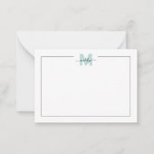 スクリプトのミニマルティール（緑がかった色）ブルーネームモノグラム ノートカード (正面)