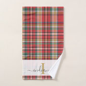 スクリプトのモノグラムの素朴格子赤名 バスタオルセット (ハンドタオル)