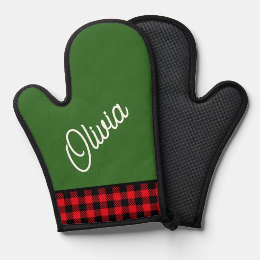 スクリプトのモノグラム、緑と赤のバッファロープライド 鍋つかみ (正面/裏面)