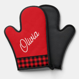 スクリプトのモノグラム、赤い黒バッファロープライド 鍋つかみ