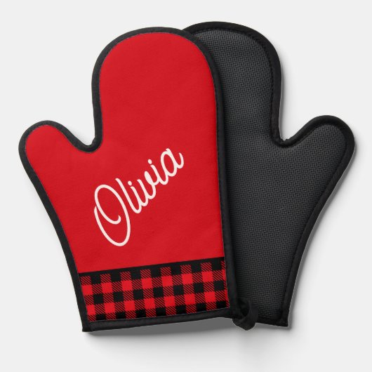 スクリプトのモノグラム、赤い黒バッファロープライド 鍋つかみ (正面/裏面)