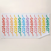 スクリプトのレインボーパーソナライズされたタイプの繰り返し名 ビーチタオル (正面)