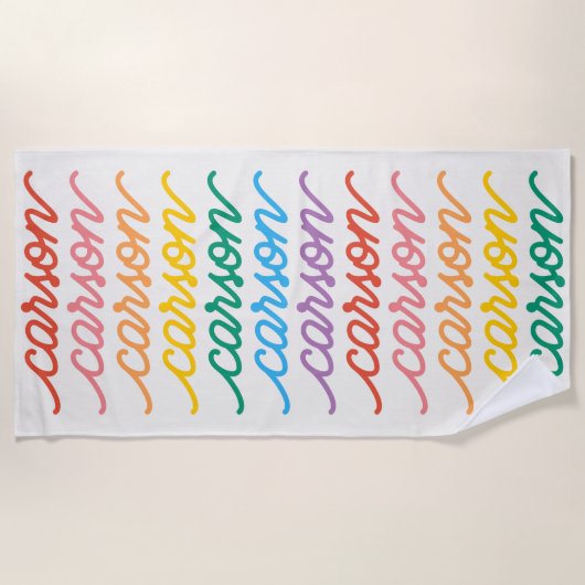 スクリプトのレインボーパーソナライズされたタイプの繰り返し名 ビーチタオル (正面)