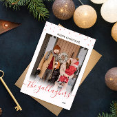 スクリプトの中の赤い白い星の名前クリスマスフォト シーズンカード