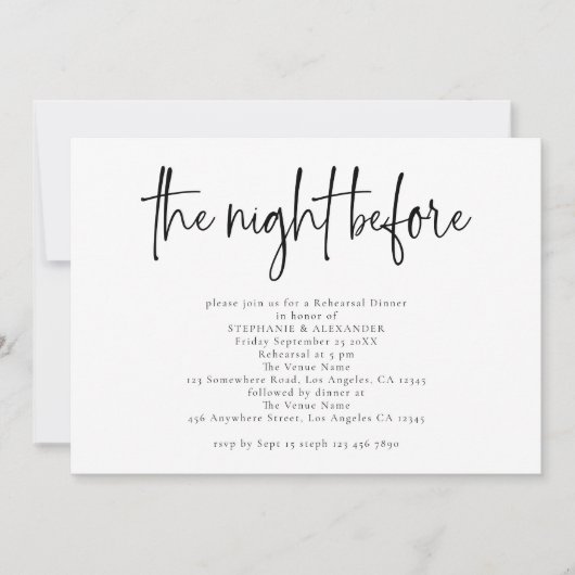 スクリプトの前の夜の色のリハーサルディナー 招待状 (正面)