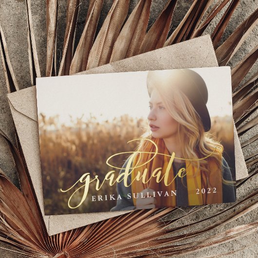 スクリプトの卒業の両面フォトパーティー 箔招待状