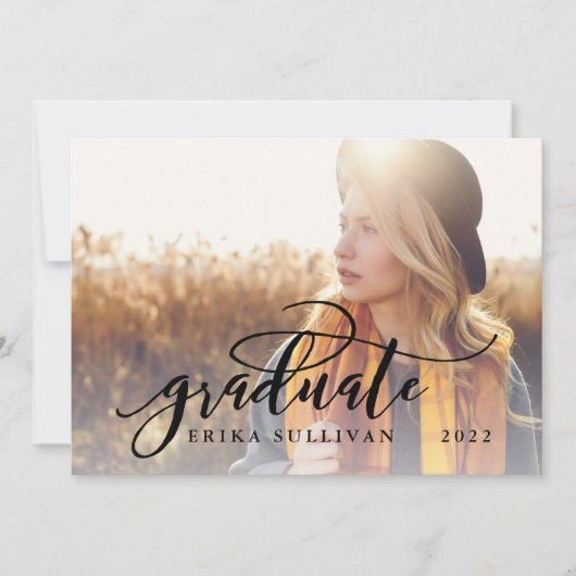 スクリプトの卒業の両面フォトパーティー |黒 招待状 (正面)