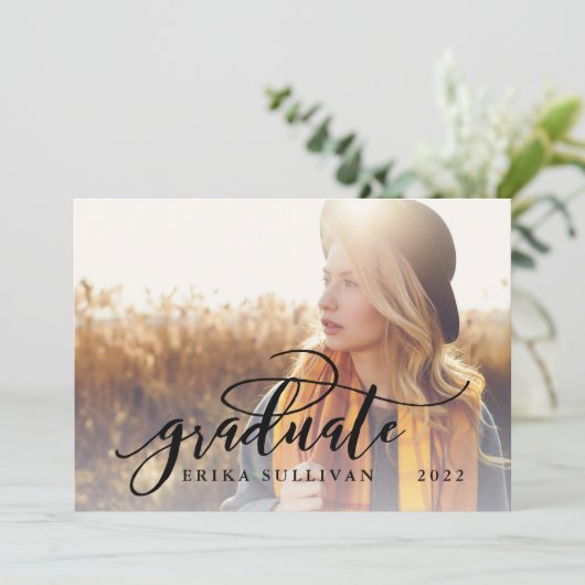 スクリプトの卒業の両面フォトパーティー |黒 招待状 (スタンド正面)