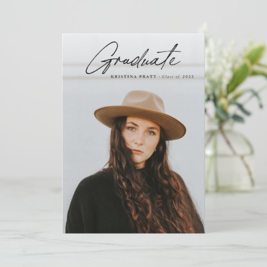 スクリプトの卒業の両面フォトポートレートパーティー 招待状 (スタンド正面)