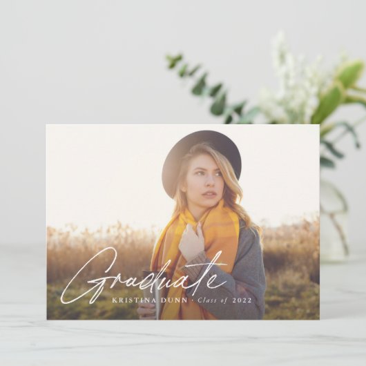 スクリプトの卒業用の両面フォトパーティの招待状 招待状 (スタンド正面)