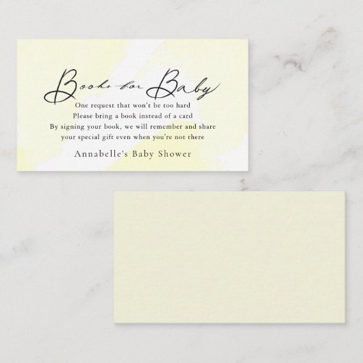 スクリプトの水彩黄色の赤ちゃんシャワーブックリクエスト エンクロージャーカード (正面/裏面)