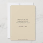 スクリプトの白いフォント日付の保存 招待状 (裏面)