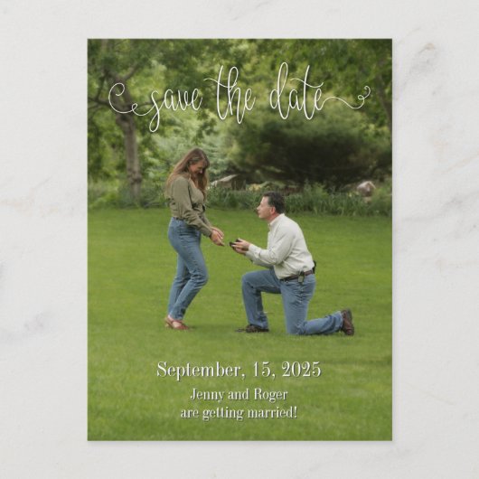 スクリプトの白いフォント日付の保存 案内ポストカード (正面)