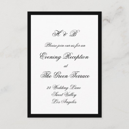 スクリプトの白黒の枠フォーマル付結婚き エンクロージャーカード (正面)