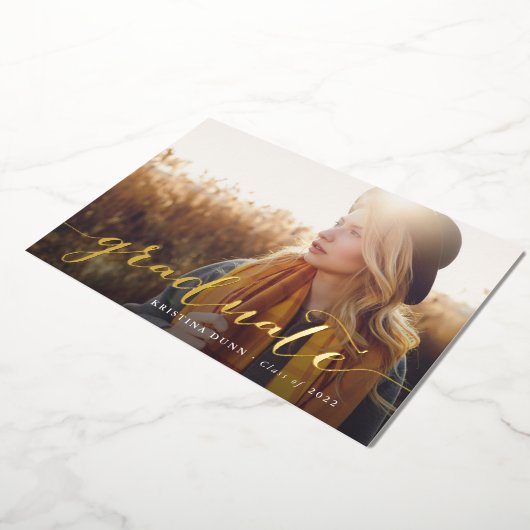 スクリプトの目盛り付き両面フォトパーティー 箔招待状 (回転した状態)