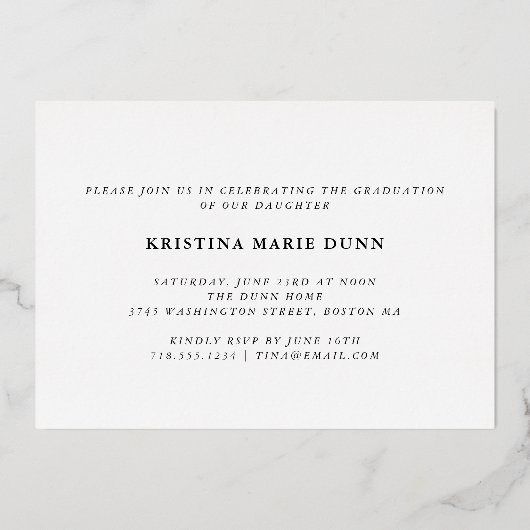 スクリプトの目盛り付き両面フォトパーティー 箔招待状 (裏面)