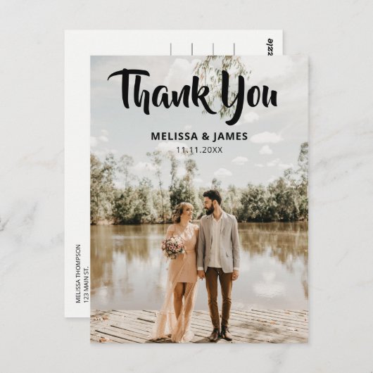 スクリプトはっきりしたの写結婚真に感謝 ポストカード (正面/裏面)