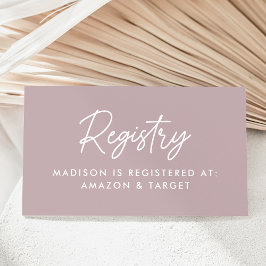 スクリプトはっきりしたほこりっぽい紫の赤ちゃんシャワーのレジストリ エンクロージャーカード