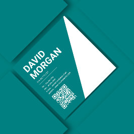 スクリプトはっきりしたタイポグラフィQrコードティール（緑がかった色） スクエア名刺