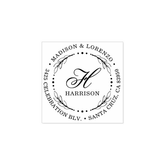 スクリプトはっきりしたモノグラムリースラウンド差出人住所 ラバースタンプ (インプリント)