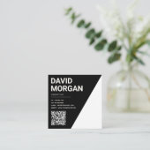 スクリプトはっきりしたQRコード白黒 スクエア名刺 (スタンド正面)