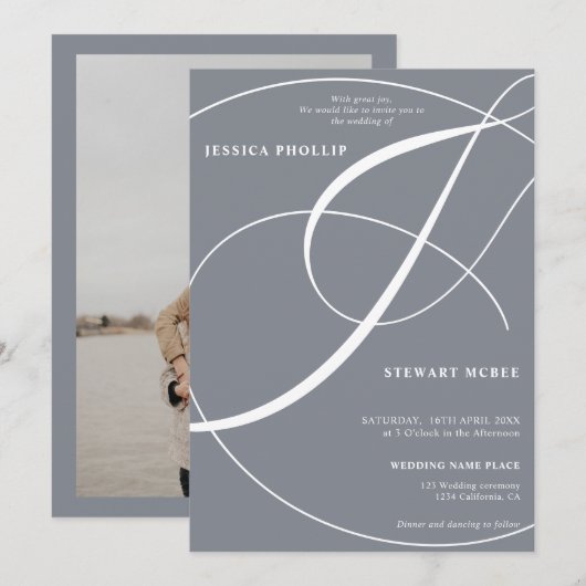 スクリプトほこりっぽい青い写真の書結婚跡の 招待状 (正面/裏面)