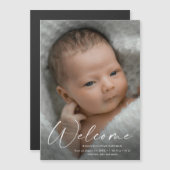 スクリプトようこそベビー写真の誕生のお知らせ マグネット招待状 (正面/裏面)
