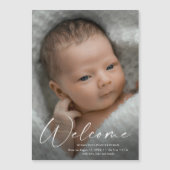 スクリプトようこそベビー写真の誕生のお知らせ マグネット招待状 (正面)