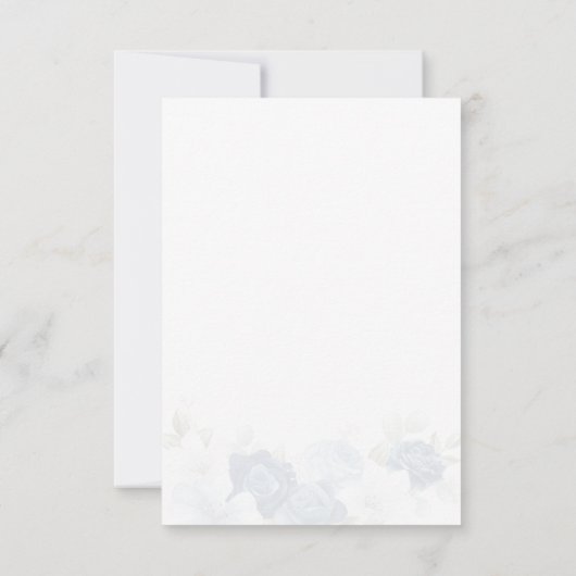 スクリプトを実行する前の埃っぽい青いフローラブライダルシャワー 招待状 (裏面)