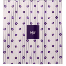 スクリプトイニシャル赤面と紫ストライプの花、花 シャワーカーテン