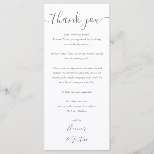 スクリプトウェディングレセプションサンキュー座席表 メニュー (正面)