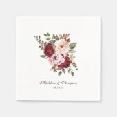 スクリプトウォーターカラーバーガンディーレッドフローラ結婚ズ スタンダードカクテルナプキン (正面)