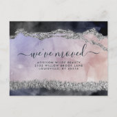 スクリプトウォーターカラーパープルブラックシルバー移動 案内ポストカード (正面)