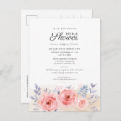スクリプトウォーターカラーピンクローズフローラブライダルシャワー インビテーションポストカード (正面/裏面)