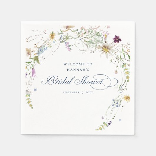 スクリプトウォーターカラーワイルドフラワーブライダルシャワー スタンダードカクテルナプキン (正面)