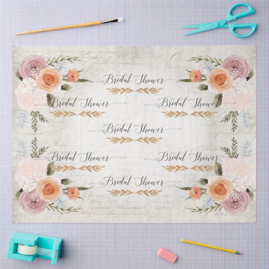 スクリプトエフエメラウォーターカラーフローラブライダルシャワー 薄葉紙 (クラフト)