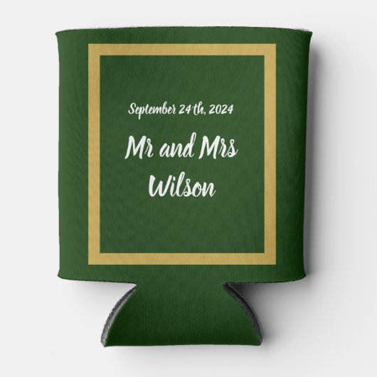 スクリプトエレガントと金ゴールドのフレーム(緑) 缶クーラー (正面)